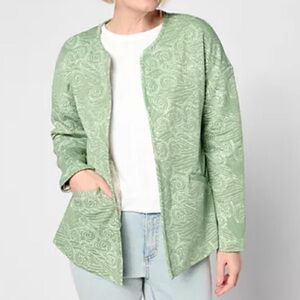 QVC Denim & Co. Canyon Retreat Spring Quilted Jacket Open Front Boho Blazer Sz L